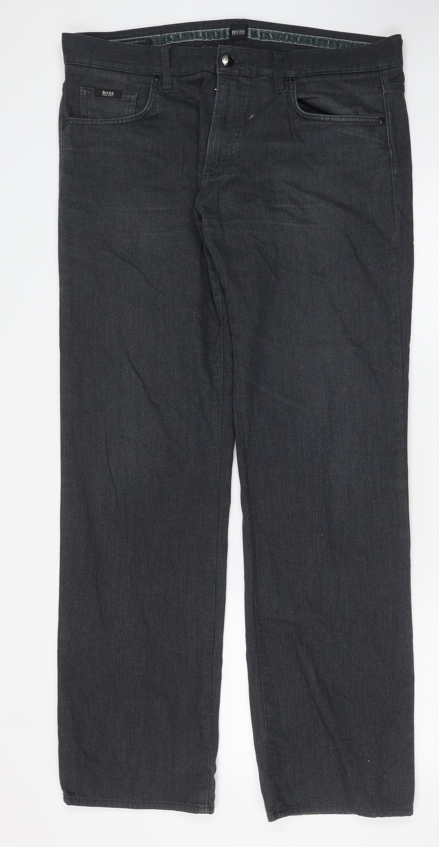 HUGO BOSS Mens Grey Cotton Straight Jeans Size 36 in Regular Button