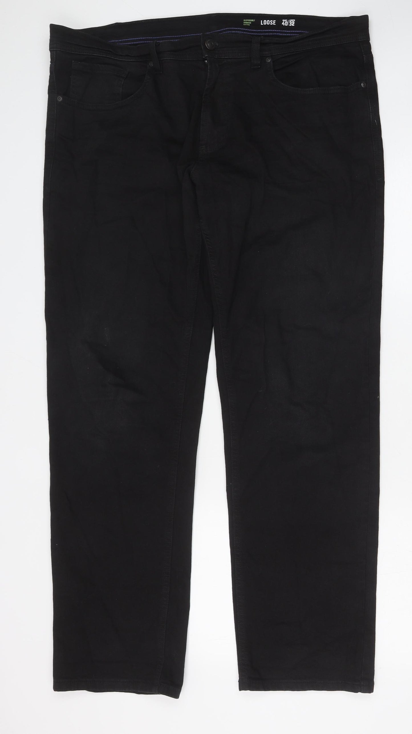 F&F Mens Black Cotton Straight Jeans Size 40 in L32 in Regular Button