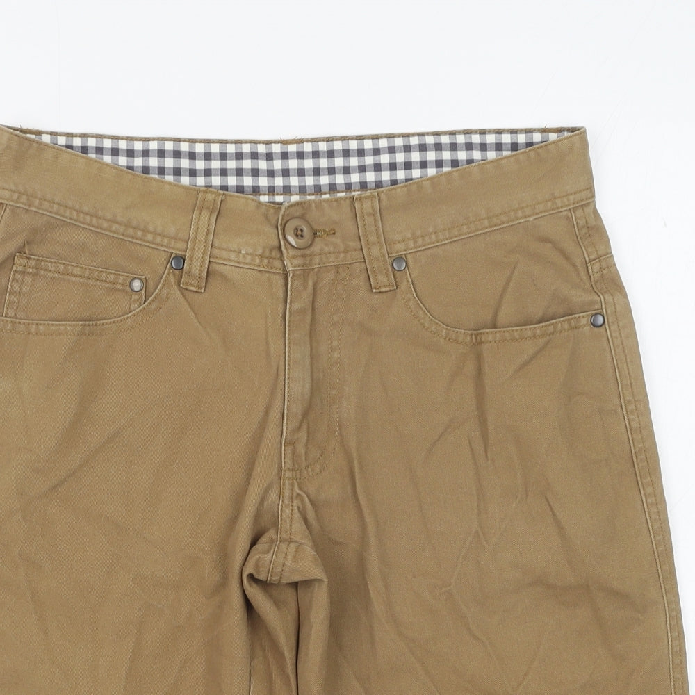 Kushird Mens Brown Cotton Chino Shorts Size 28 in Regular Button