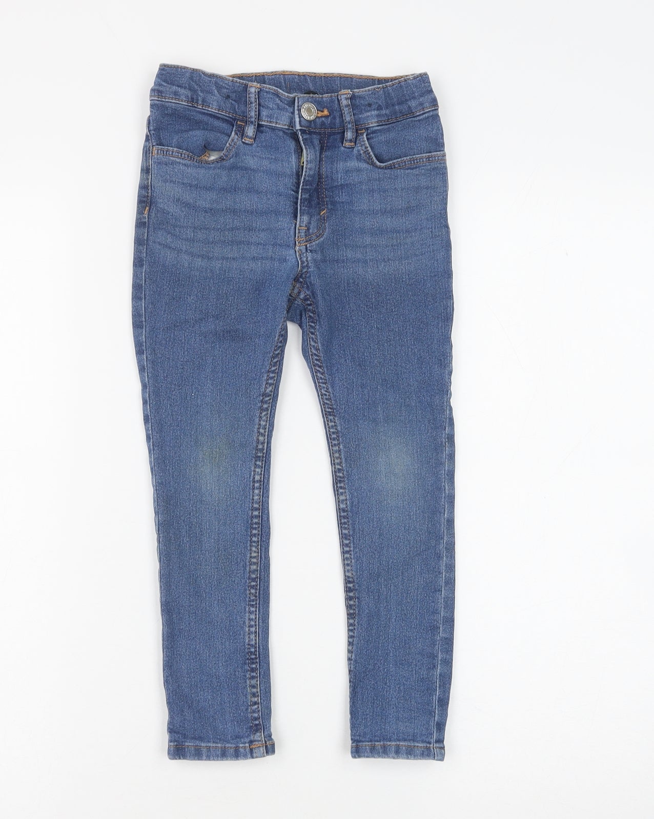 H&M Girls Blue Cotton Skinny Jeans Size 4-5 Years Regular Zip