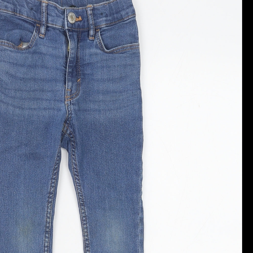 H&M Girls Blue Cotton Skinny Jeans Size 4-5 Years Regular Zip