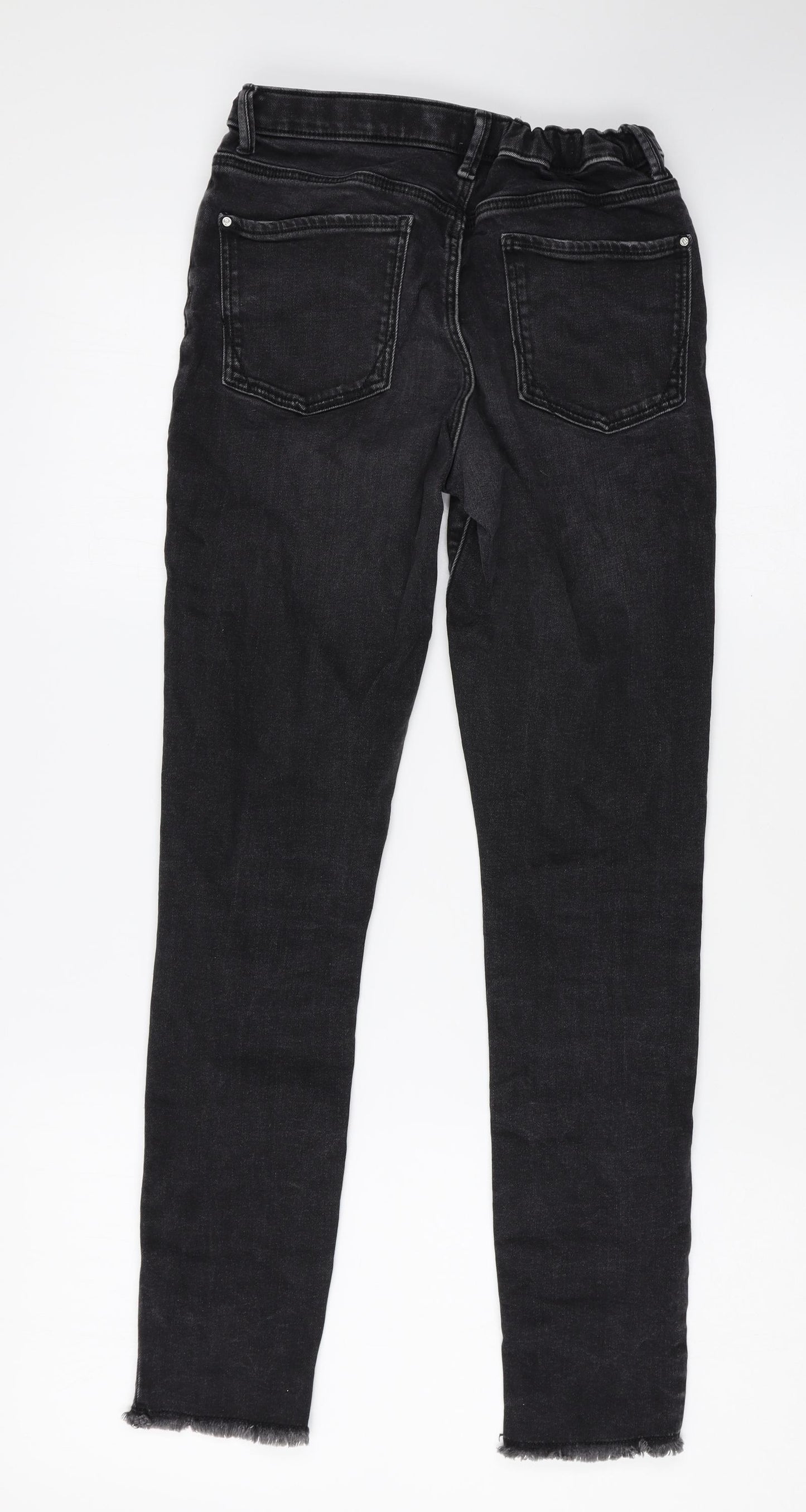River Island Girls Black Cotton Skinny Jeans Size 12 Years Regular Button - Distressed
