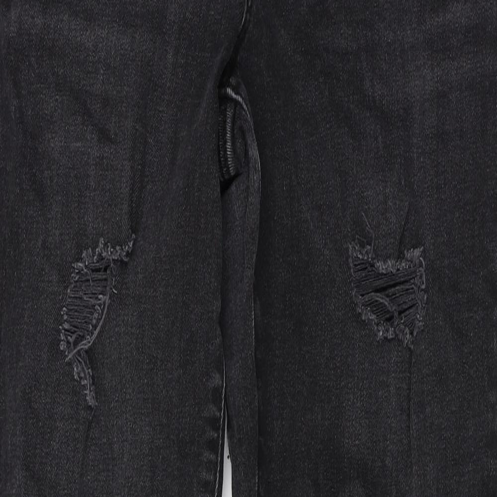 River Island Girls Black Cotton Skinny Jeans Size 12 Years Regular Button - Distressed