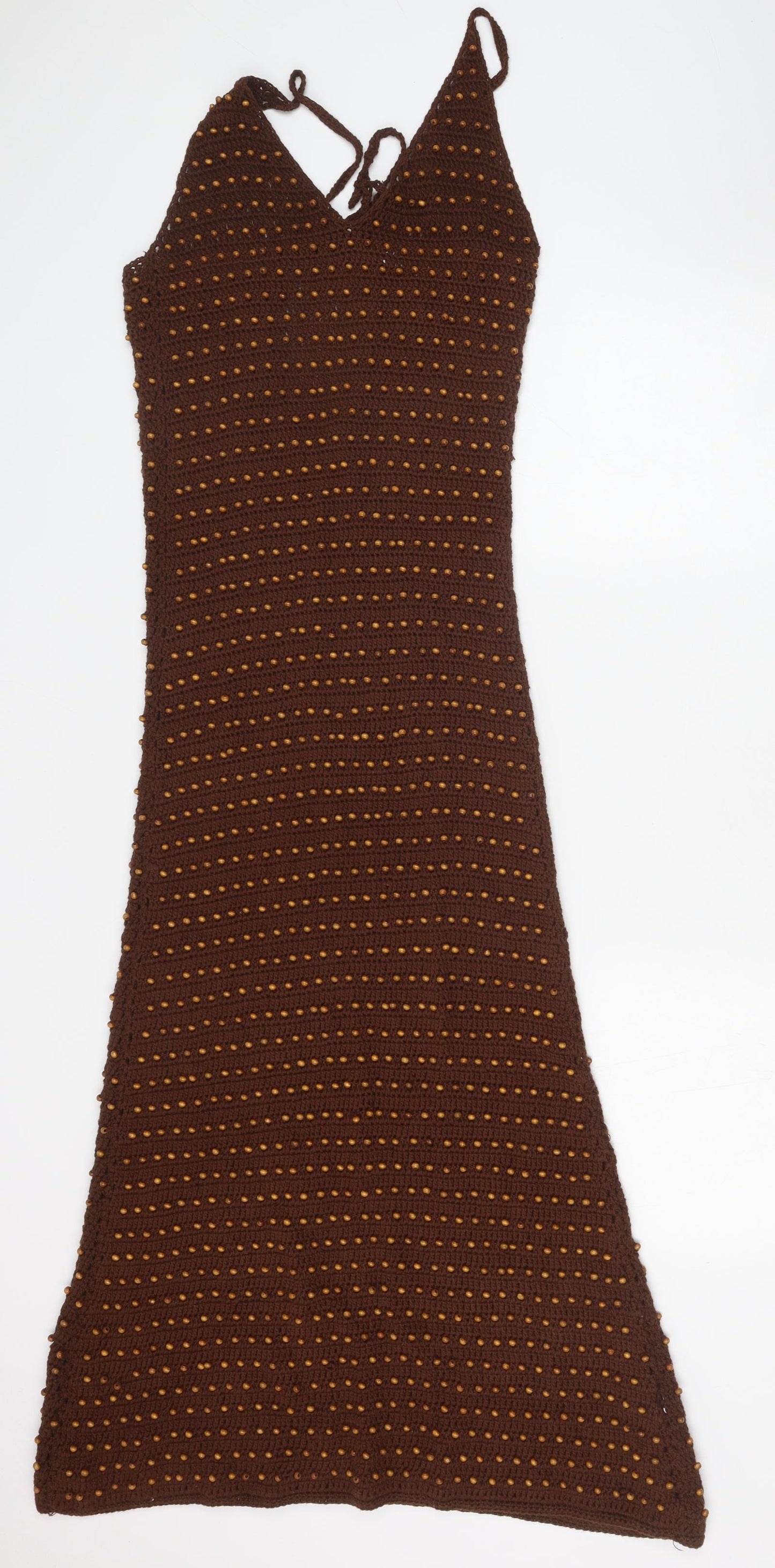 Zara Womens Brown Cotton Maxi Size S V-Neck Tie