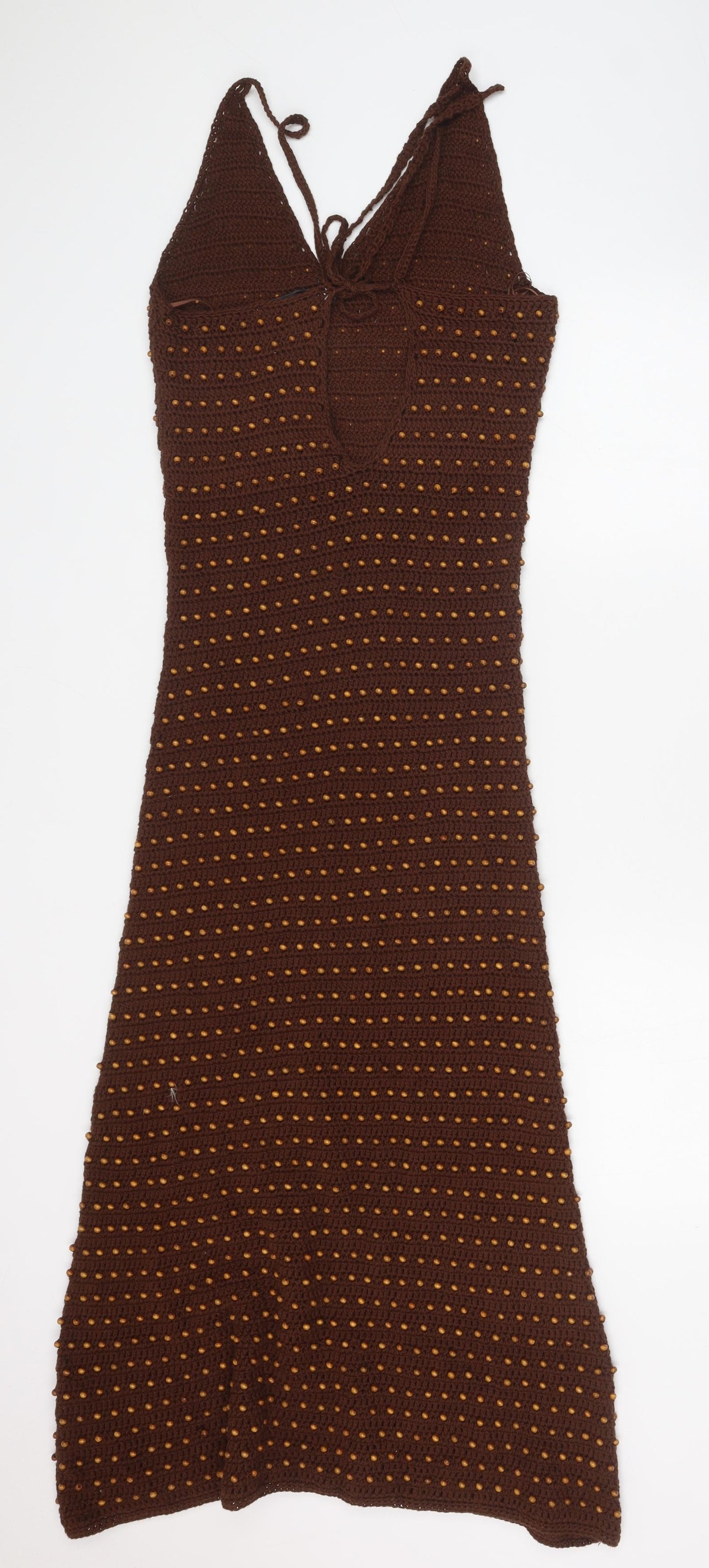 Zara Womens Brown Cotton Maxi Size S V-Neck Tie