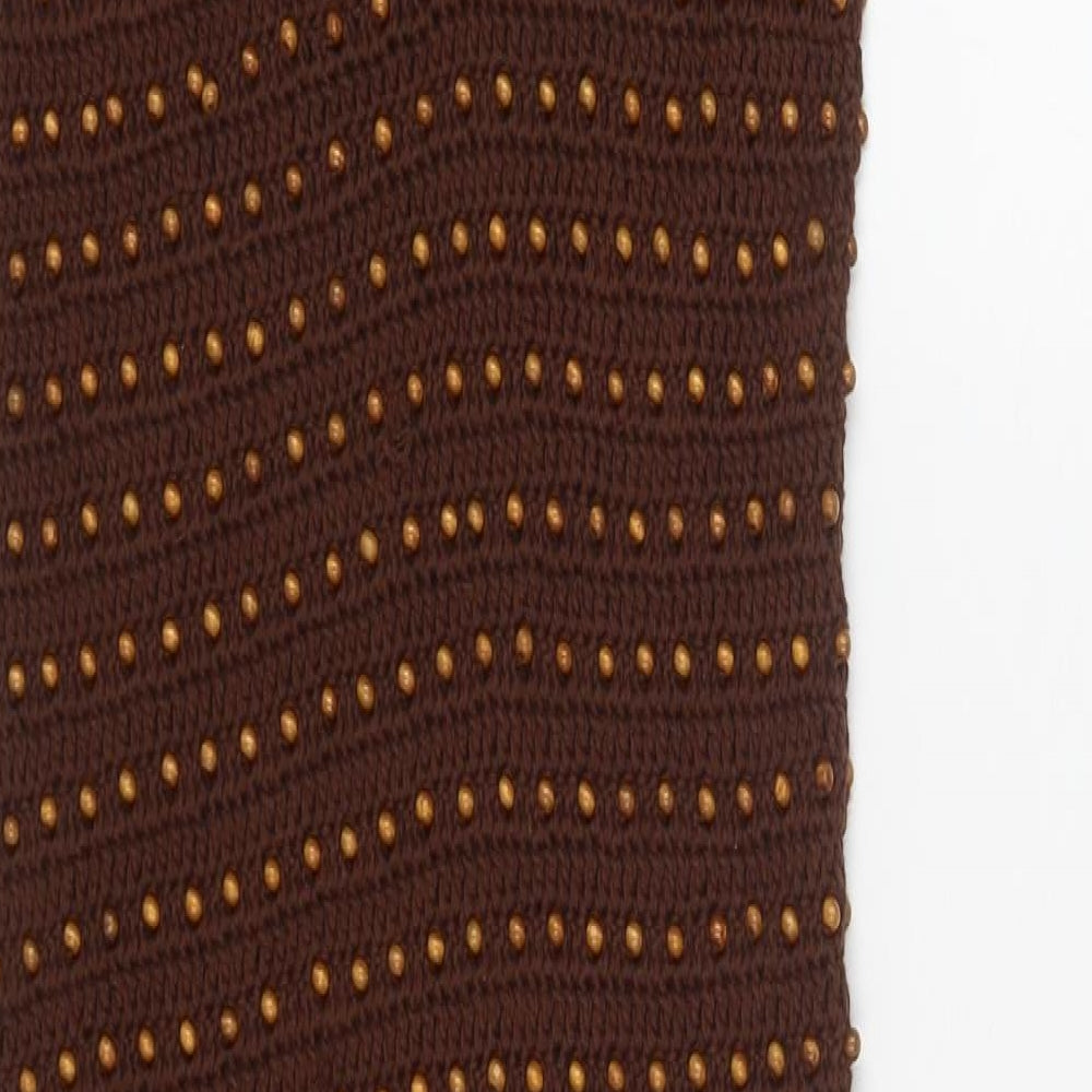 Zara Womens Brown Cotton Maxi Size S V-Neck Tie