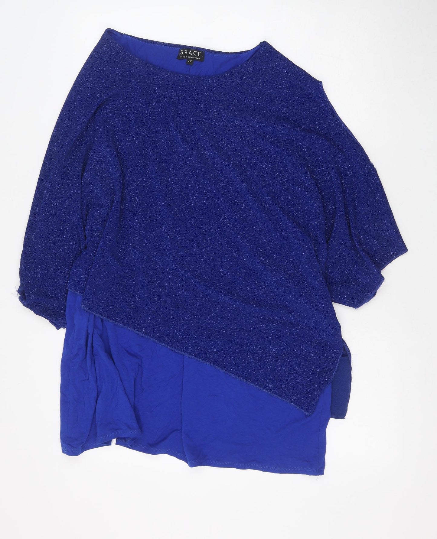 Grace Womens Blue Polyester Basic Blouse Size 22 Boat Neck - Cold Shoulder Layered