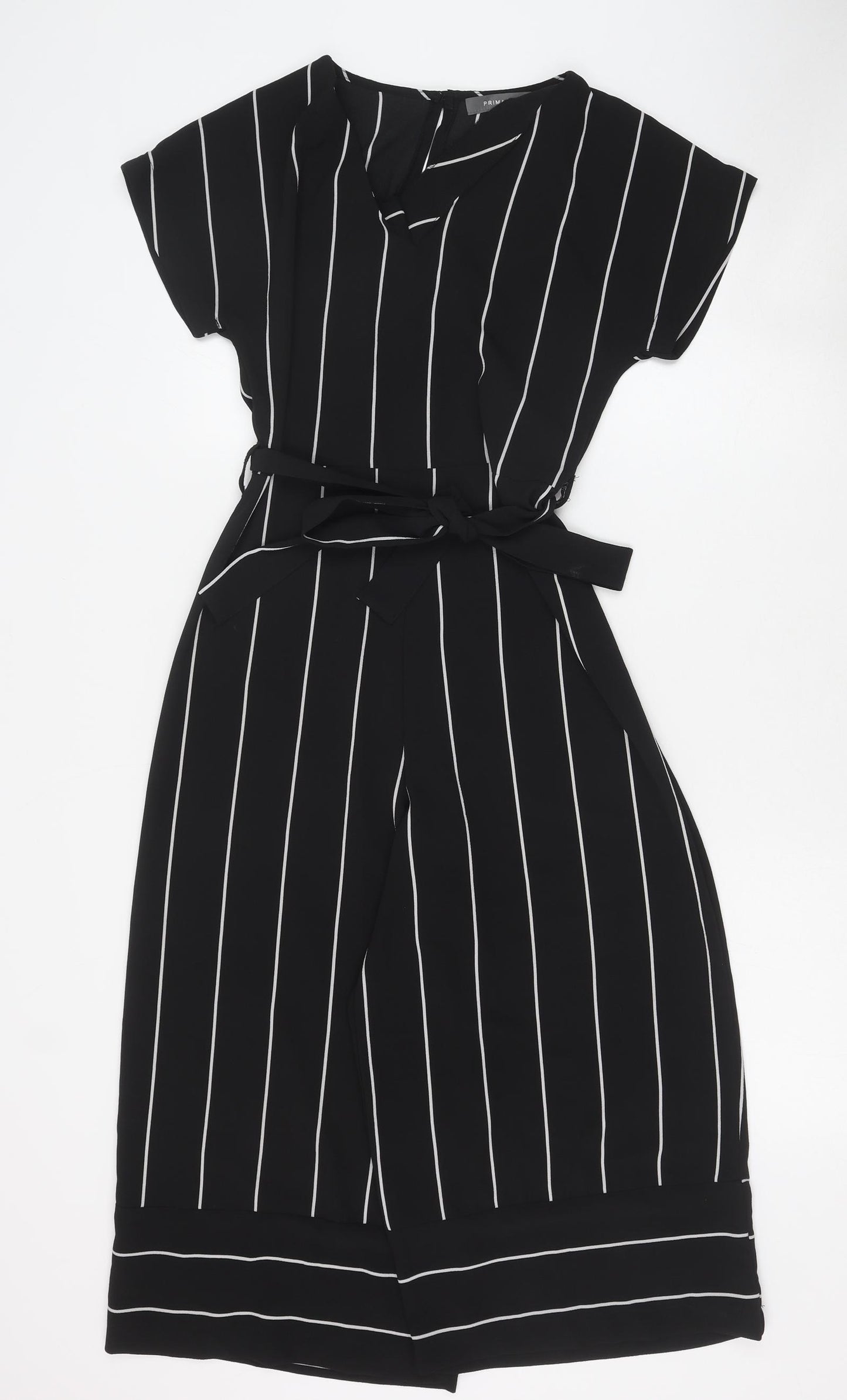 Primark Womens Black Striped Polyester Jumpsuit One-Piece Size 10 Button