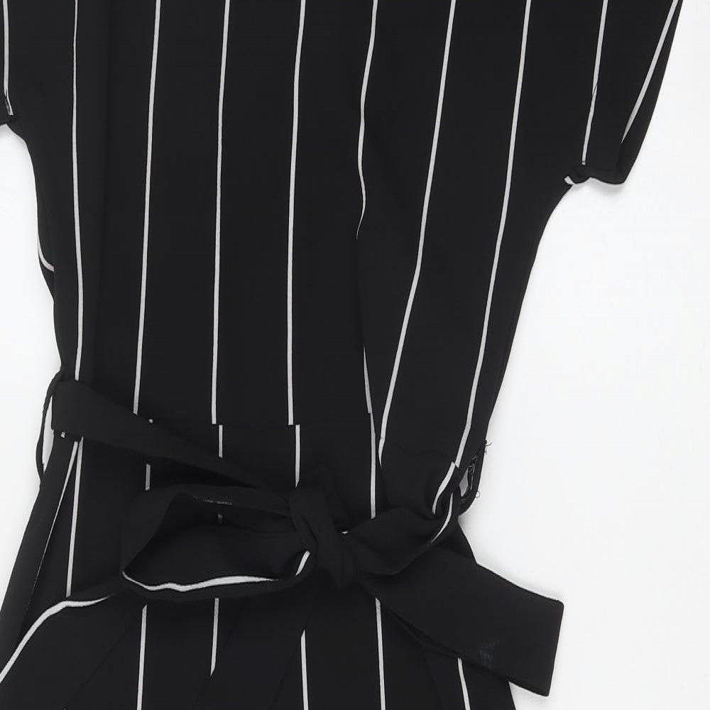 Primark Womens Black Striped Polyester Jumpsuit One-Piece Size 10 Button