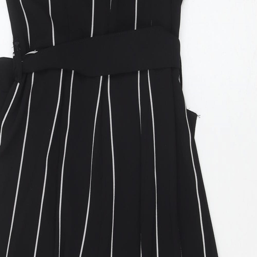 Primark Womens Black Striped Polyester Jumpsuit One-Piece Size 10 Button