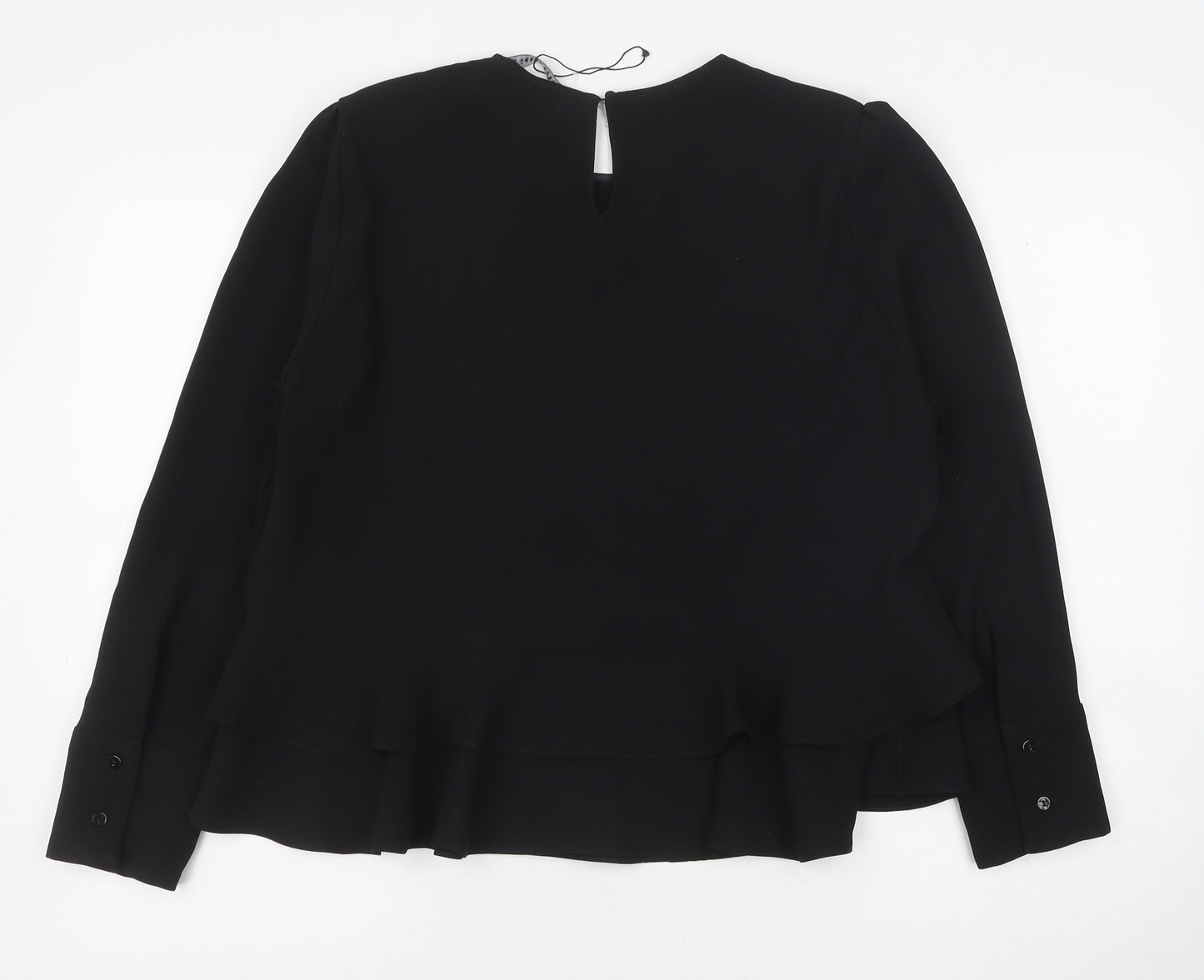 Zara Womens Black Polyester Basic Blouse Size XL Scoop Neck