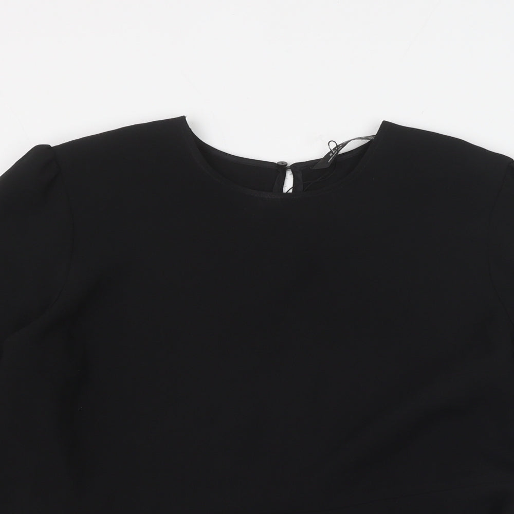 Zara Womens Black Polyester Basic Blouse Size XL Scoop Neck