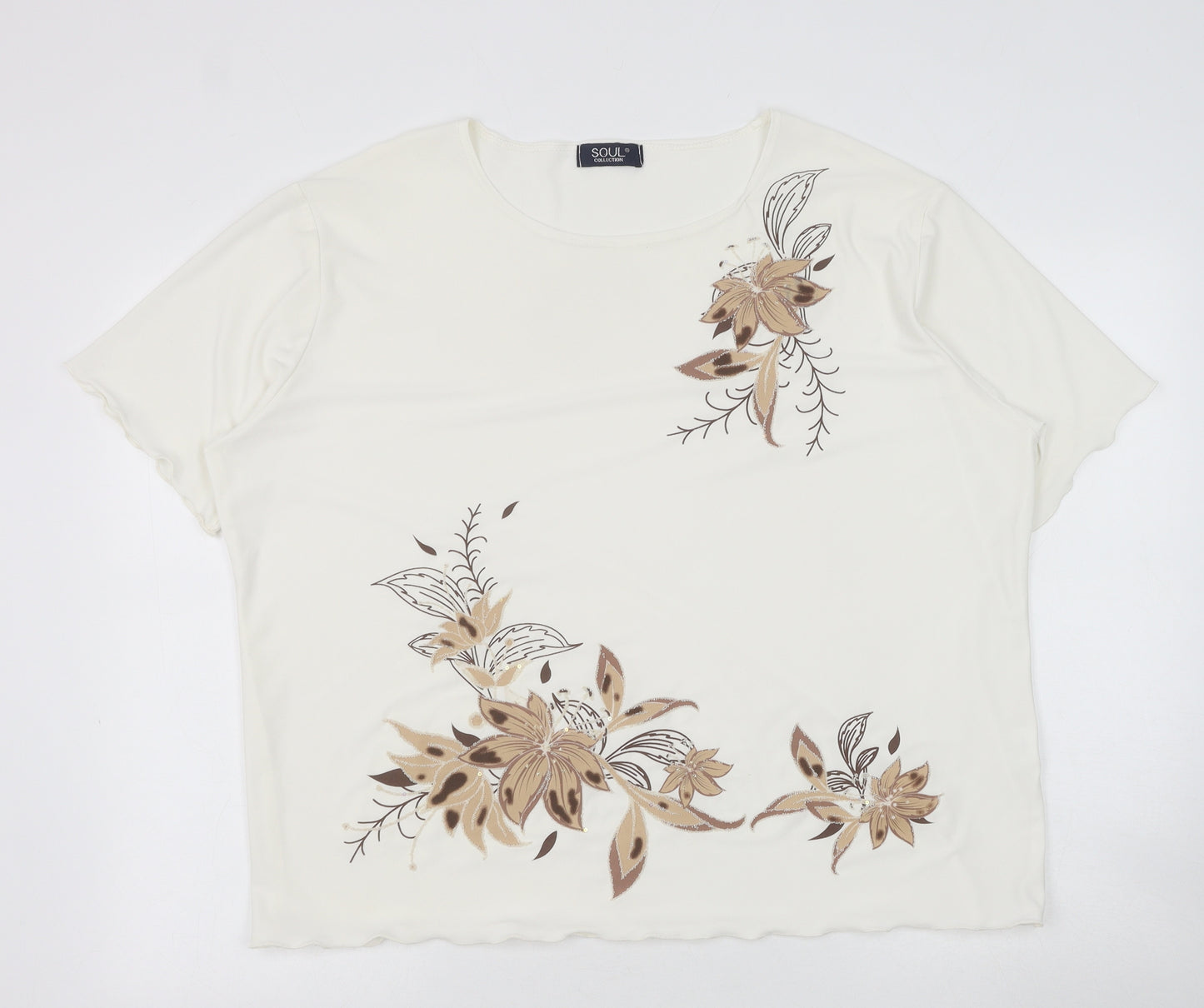 Soul Womens White Polyester Basic T-Shirt Size 22 Scoop Neck - Flower