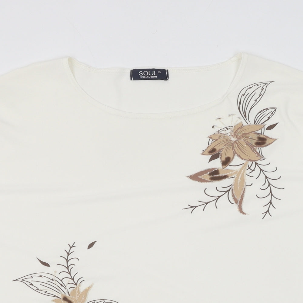 Soul Womens White Polyester Basic T-Shirt Size 22 Scoop Neck - Flower