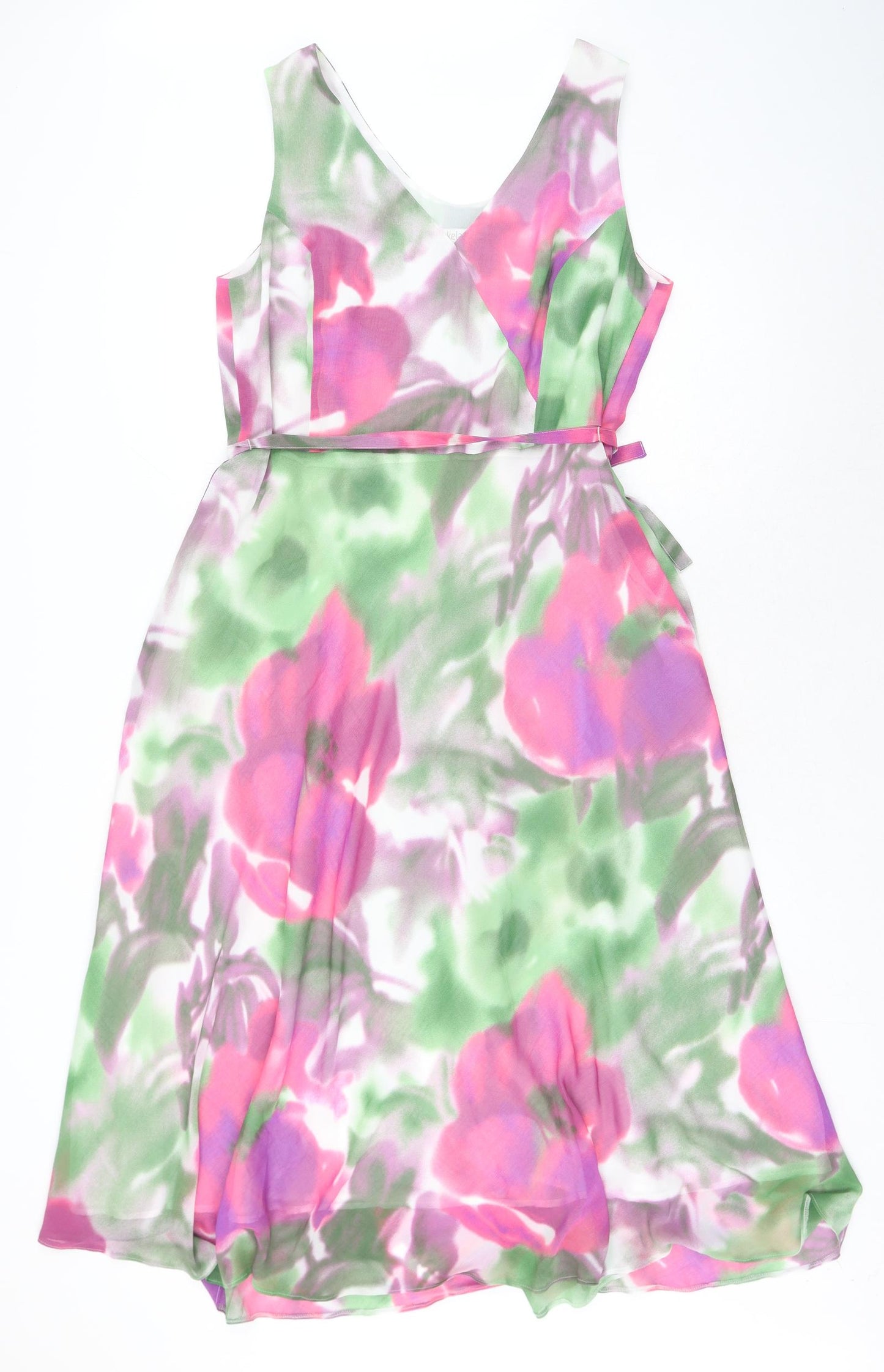 Lakeland Womens Pink Floral Polyester A-Line Size 16 V-Neck Zip