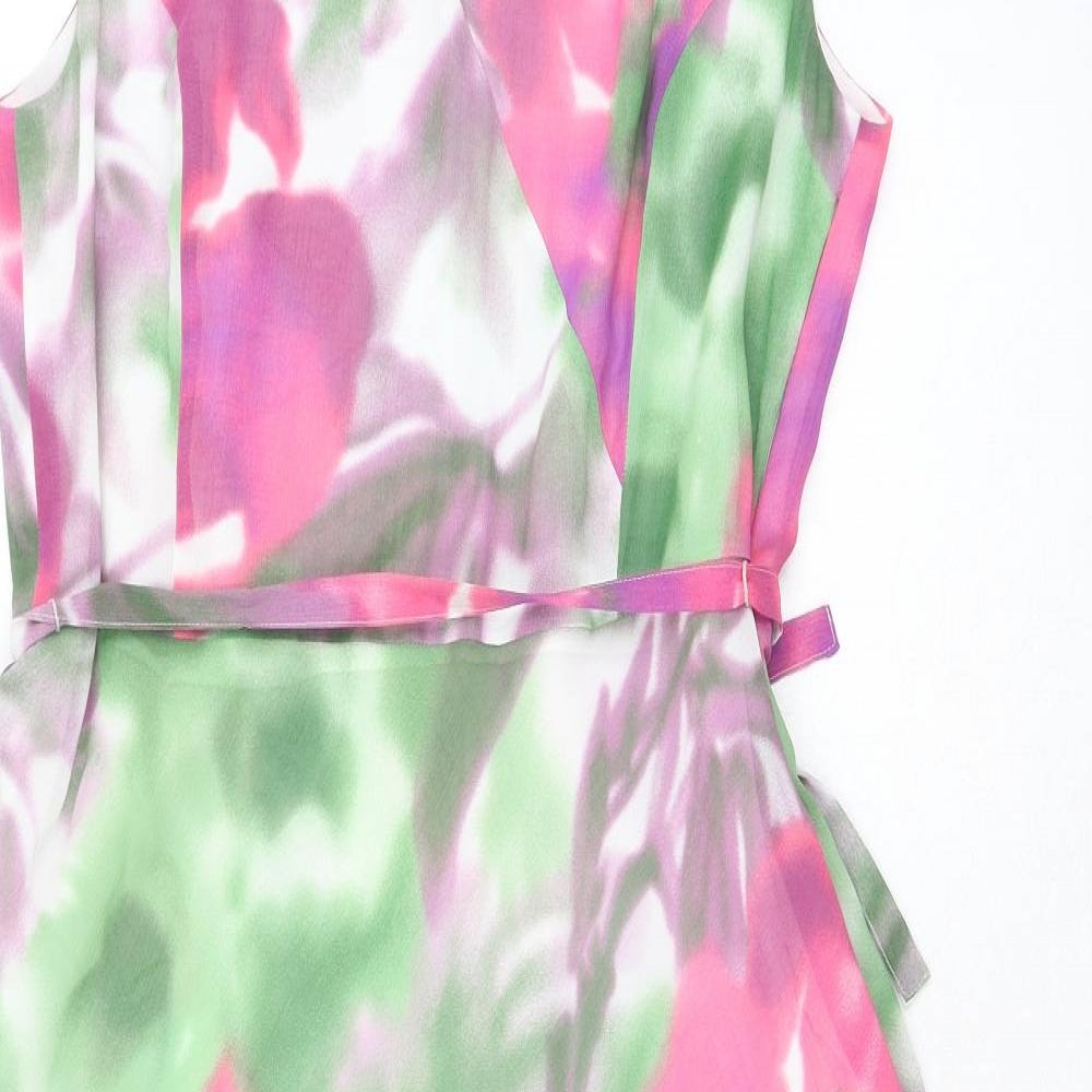 Lakeland Womens Pink Floral Polyester A-Line Size 16 V-Neck Zip