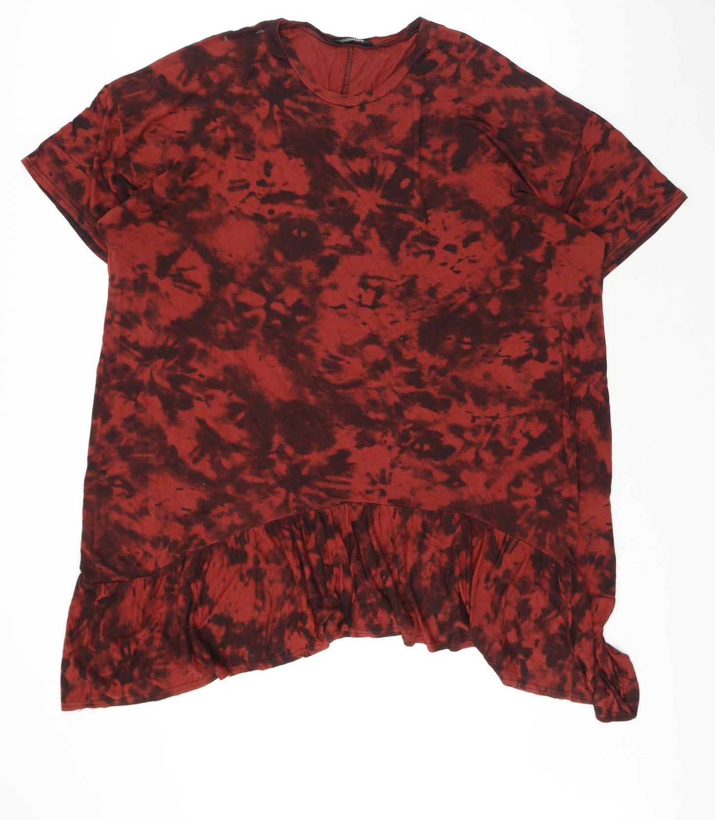 Yours Womens Red Geometric Viscose Basic T-Shirt Size 22 Round Neck - Tie Dye