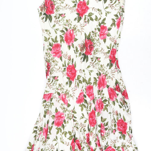 Garfield & Marks Womens White Floral Cotton Fit & Flare Size 12 V-Neck Pullover