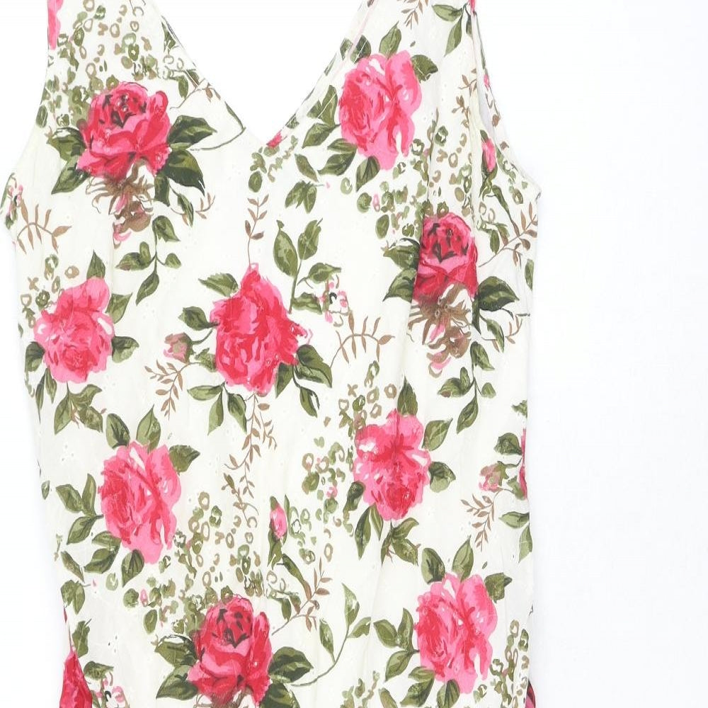 Garfield & Marks Womens White Floral Cotton Fit & Flare Size 12 V-Neck Pullover