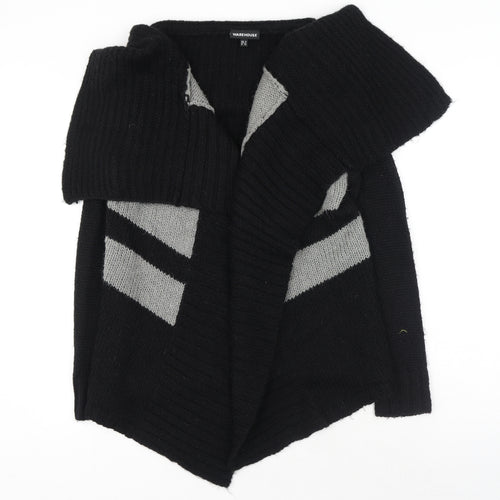 Warehouse Womens Black V-Neck Geometric Acrylic Wrap Jumper Size 6
