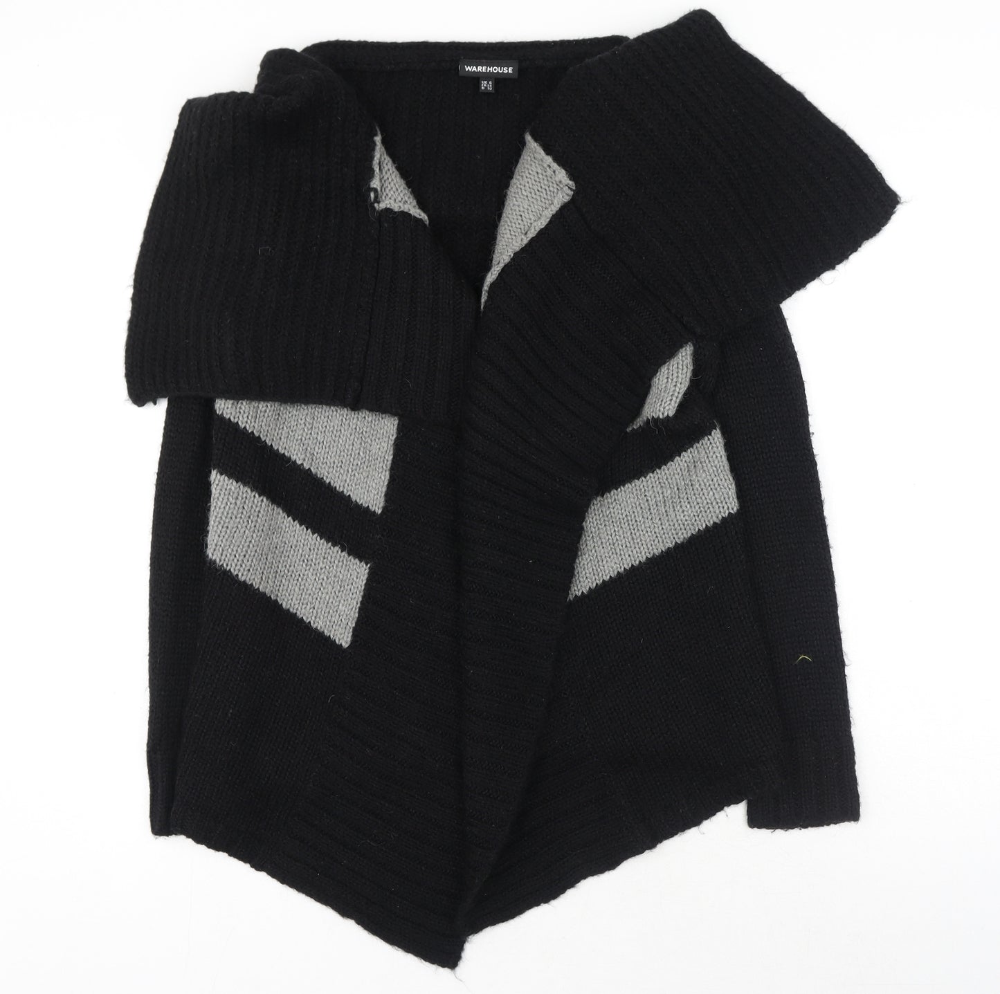 Warehouse Womens Black V-Neck Geometric Acrylic Wrap Jumper Size 6