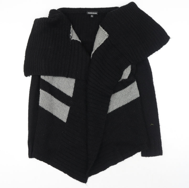 Warehouse Womens Black V-Neck Geometric Acrylic Wrap Jumper Size 6