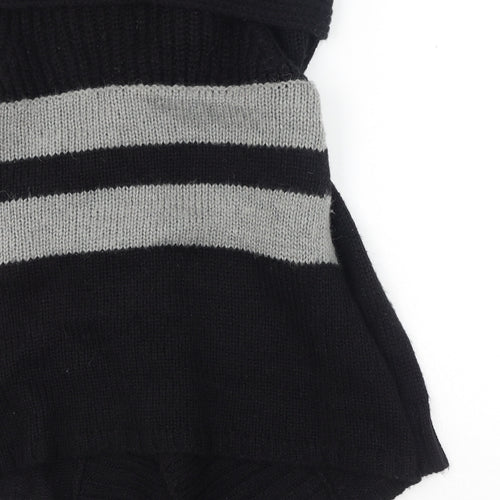 Warehouse Womens Black V-Neck Geometric Acrylic Wrap Jumper Size 6