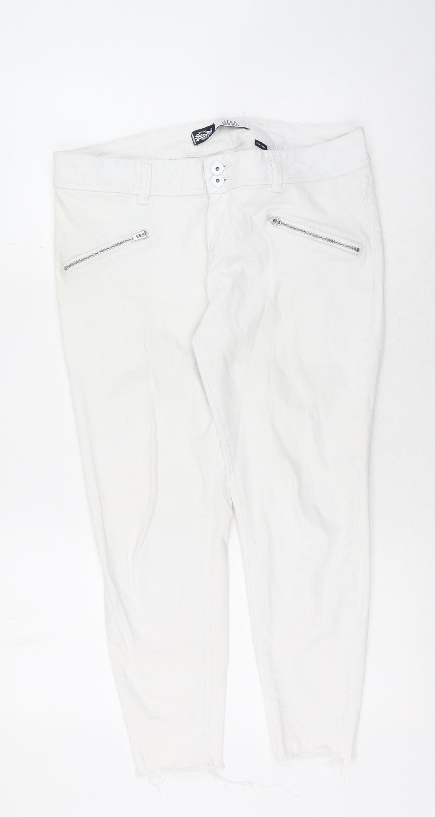 Superdry Womens White Cotton Skinny Jeans Size 31 in L30 in Regular Button
