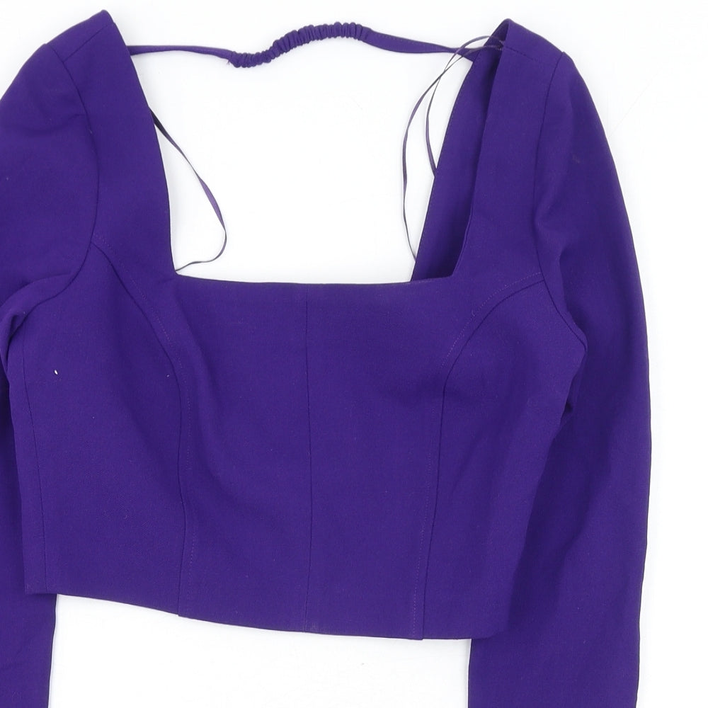 Zara Womens Purple Polyester Cropped Blouse Size XS Square Neck