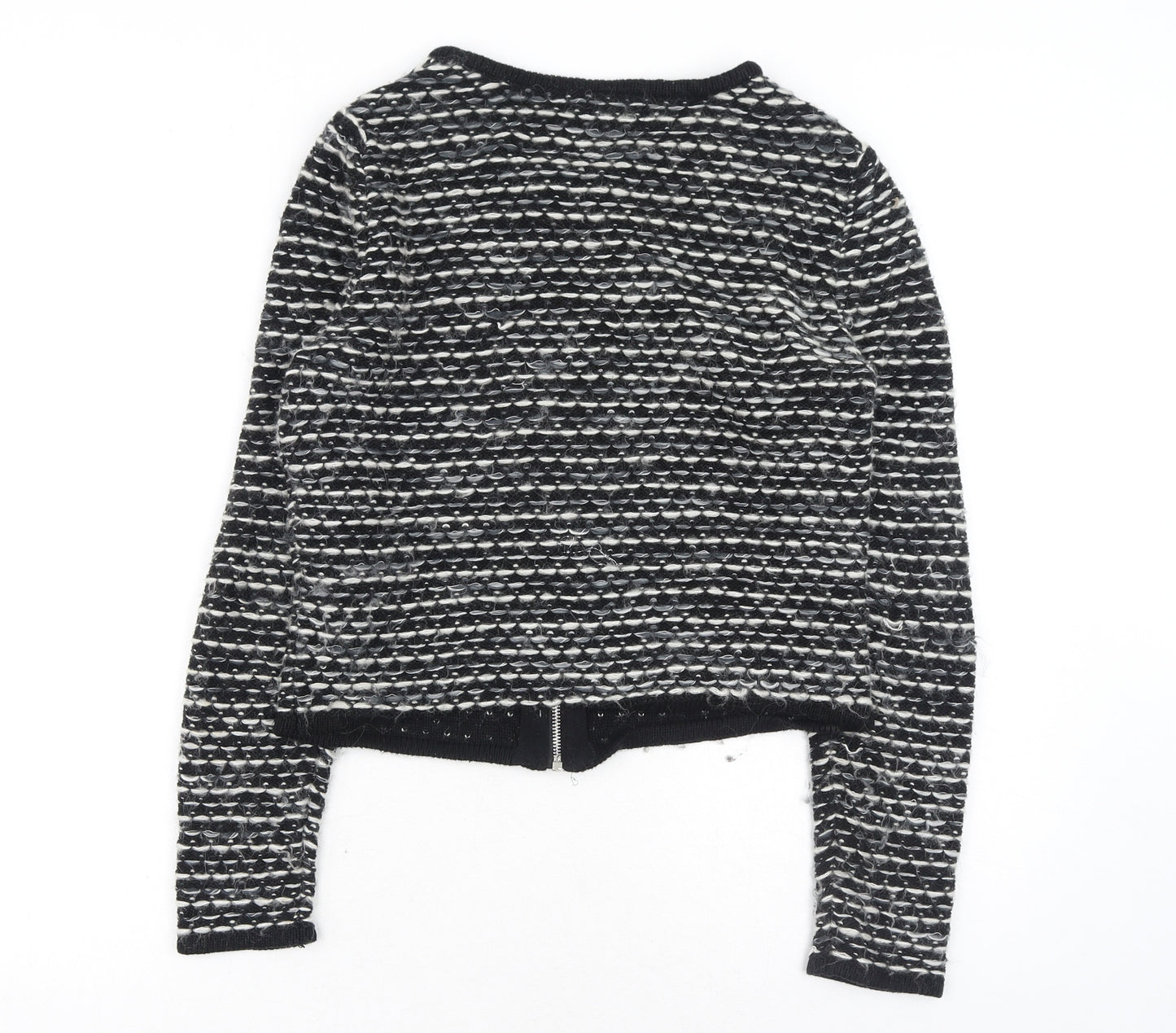 H&M Womens Black Round Neck Geometric Cotton Full Zip Jumper Size S