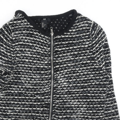 H&M Womens Black Round Neck Geometric Cotton Full Zip Jumper Size S