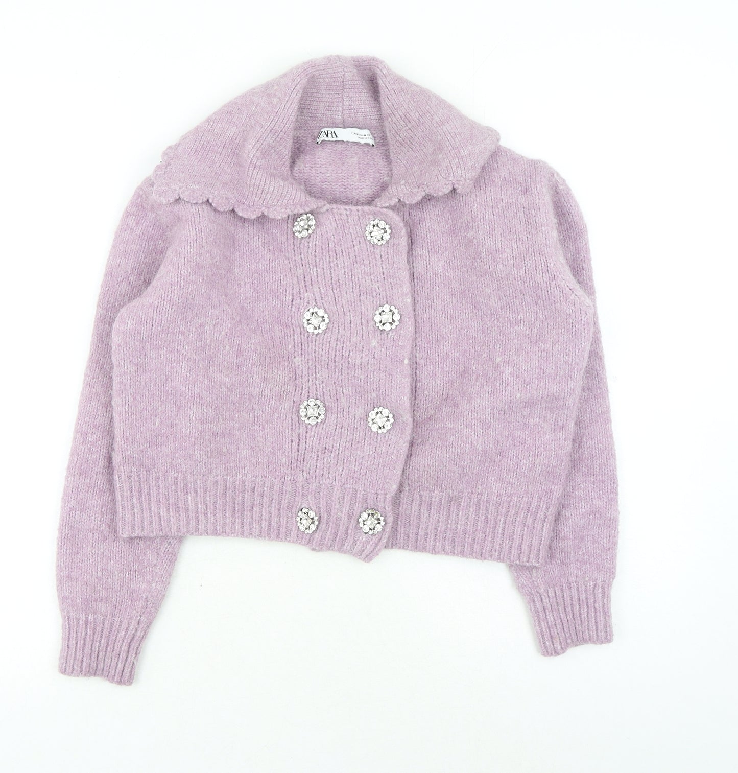 Zara Womens Purple V-Neck Polyester Cardigan Jumper Size M