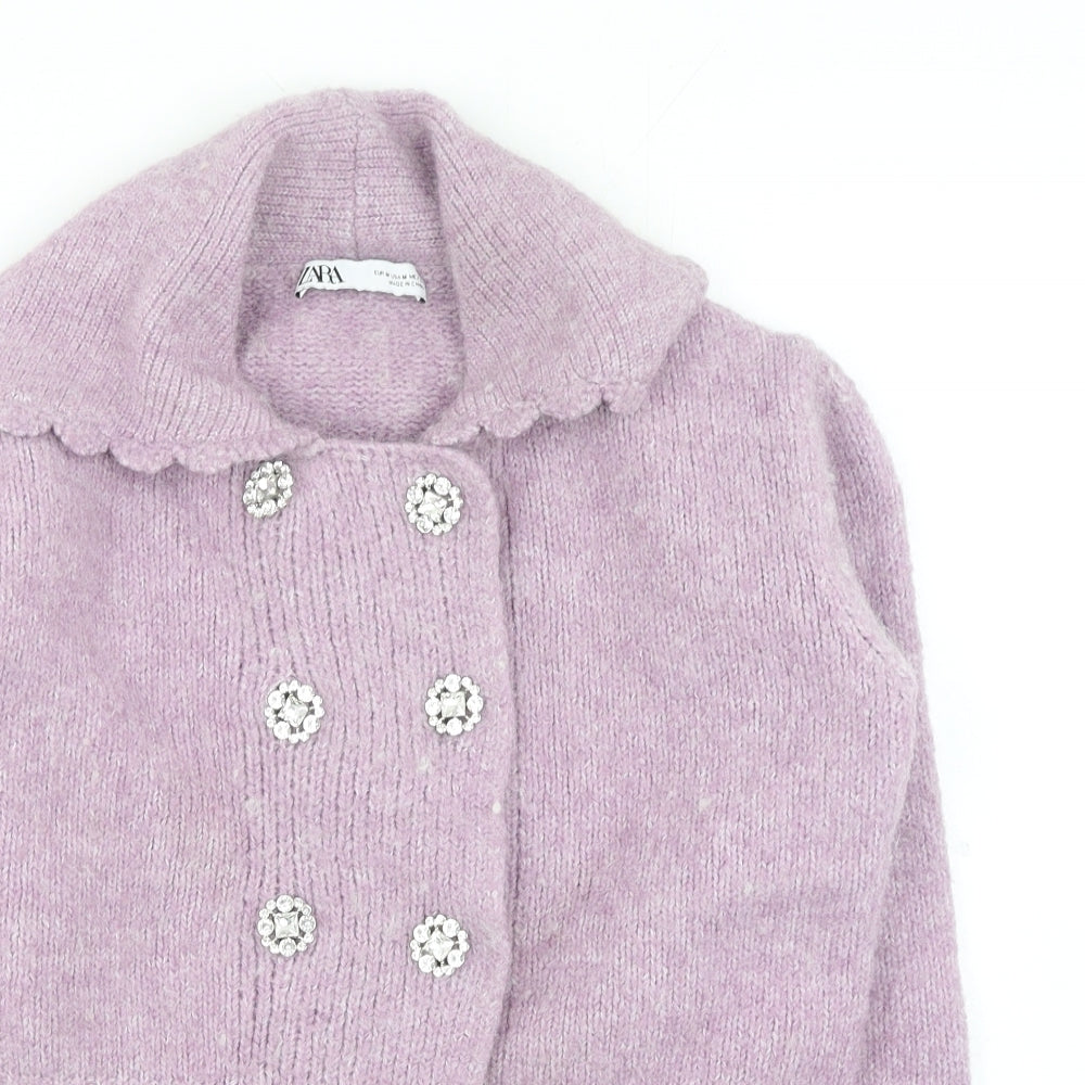 Zara Womens Purple V-Neck Polyester Cardigan Jumper Size M