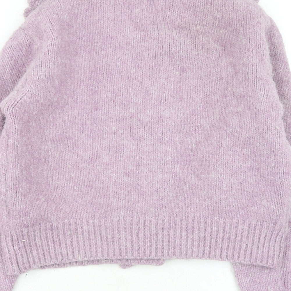 Zara Womens Purple V-Neck Polyester Cardigan Jumper Size M