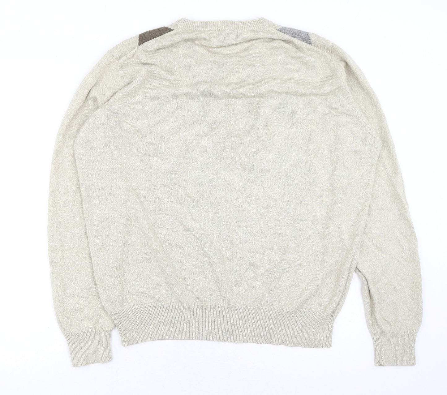 DOCKERS Mens Beige Round Neck Argyle/Diamond Acrylic Pullover Jumper Size L