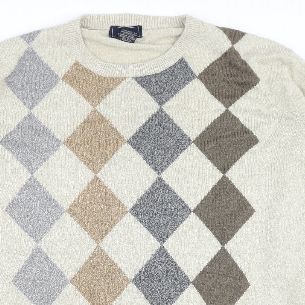DOCKERS Mens Beige Round Neck Argyle/Diamond Acrylic Pullover Jumper Size L
