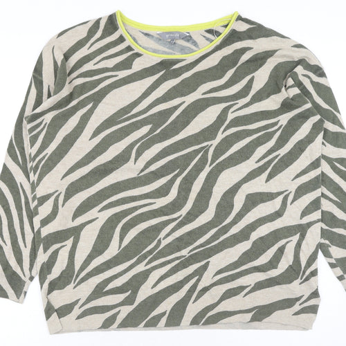 Debenhams Womens Green Round Neck Animal Print Cotton Pullover Jumper Size 14 - Zebra print