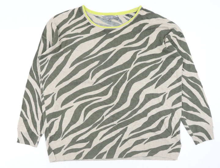 Debenhams Womens Green Round Neck Animal Print Cotton Pullover Jumper Size 14 - Zebra print
