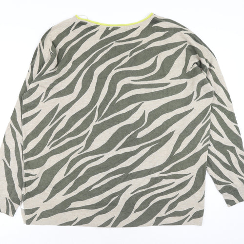 Debenhams Womens Green Round Neck Animal Print Cotton Pullover Jumper Size 14 - Zebra print