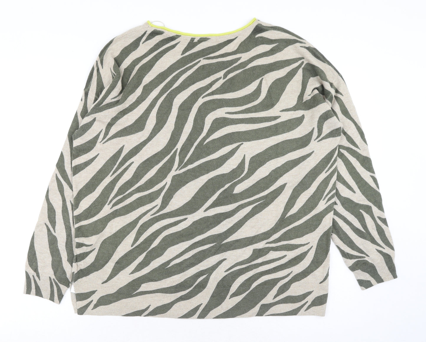 Debenhams Womens Green Round Neck Animal Print Cotton Pullover Jumper Size 14 - Zebra print