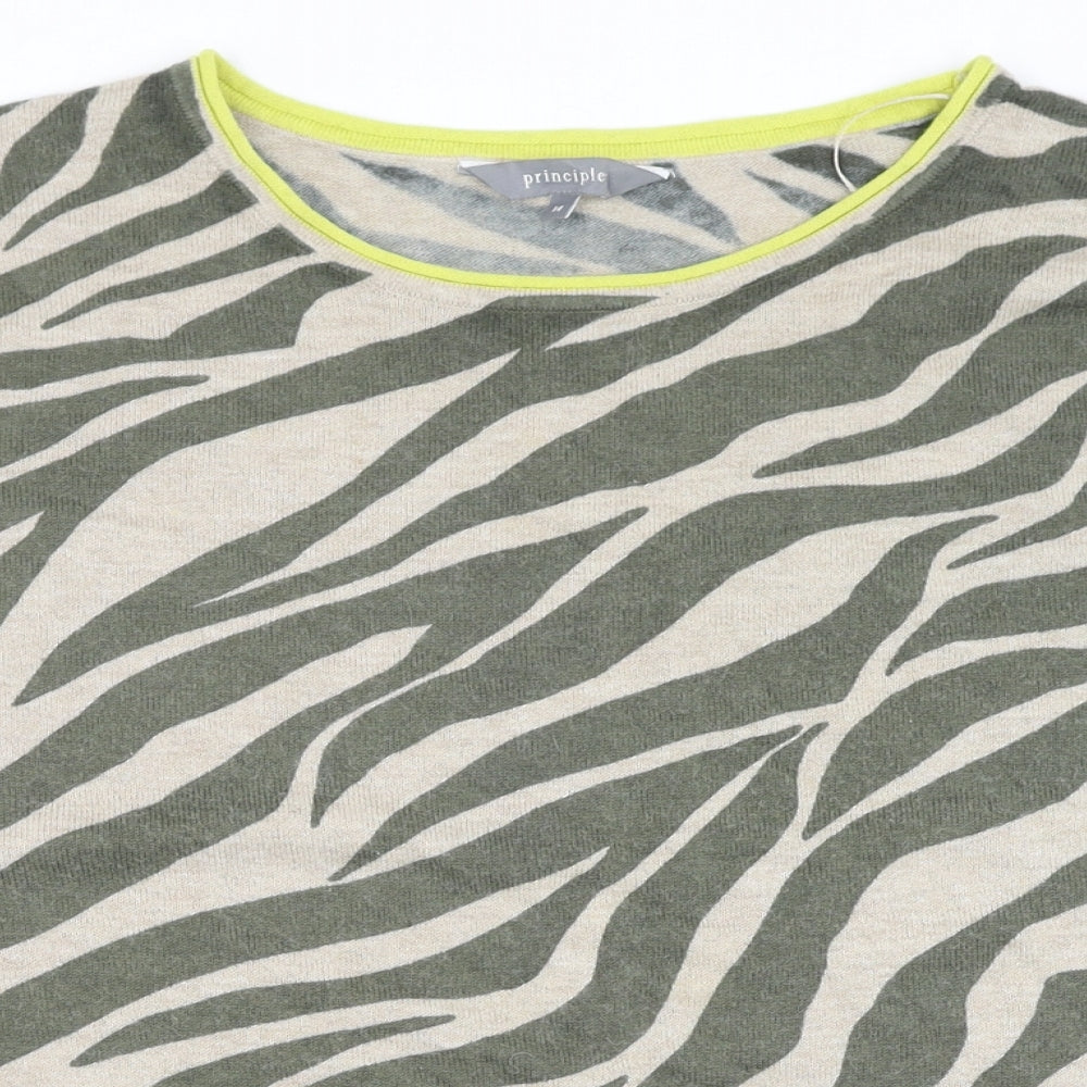 Debenhams Womens Green Round Neck Animal Print Cotton Pullover Jumper Size 14 - Zebra print
