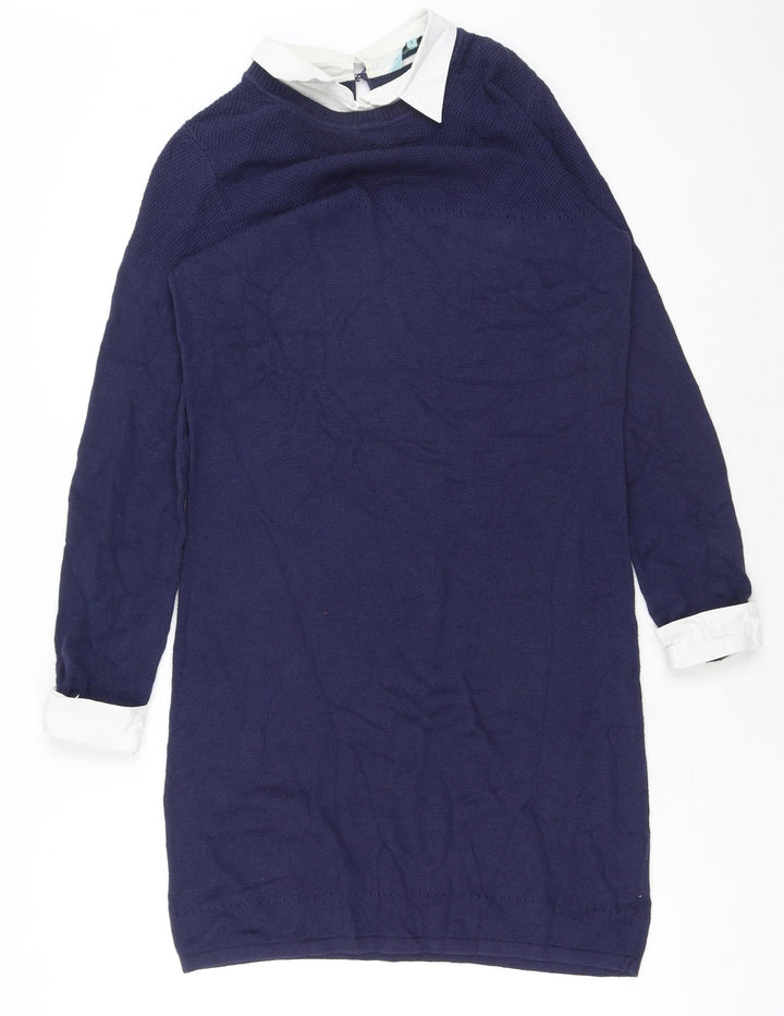 Dickins & Jones Womens Blue Cotton Jumper Dress Size S Collared Button