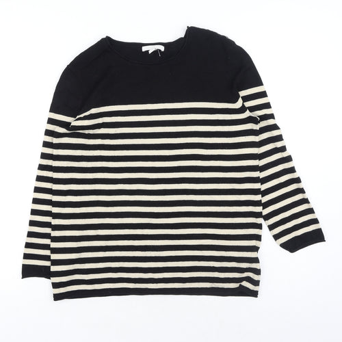 H&M Womens Black Round Neck Striped Acrylic Pullover Jumper Size M