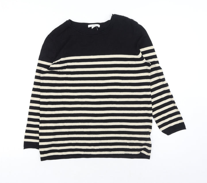 H&M Womens Black Round Neck Striped Acrylic Pullover Jumper Size M