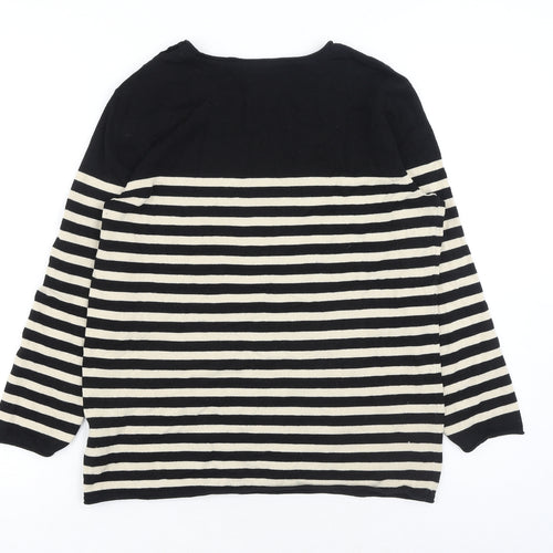 H&M Womens Black Round Neck Striped Acrylic Pullover Jumper Size M