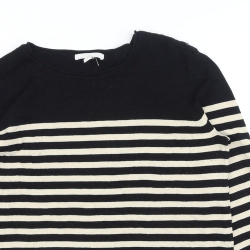 H&M Womens Black Round Neck Striped Acrylic Pullover Jumper Size M