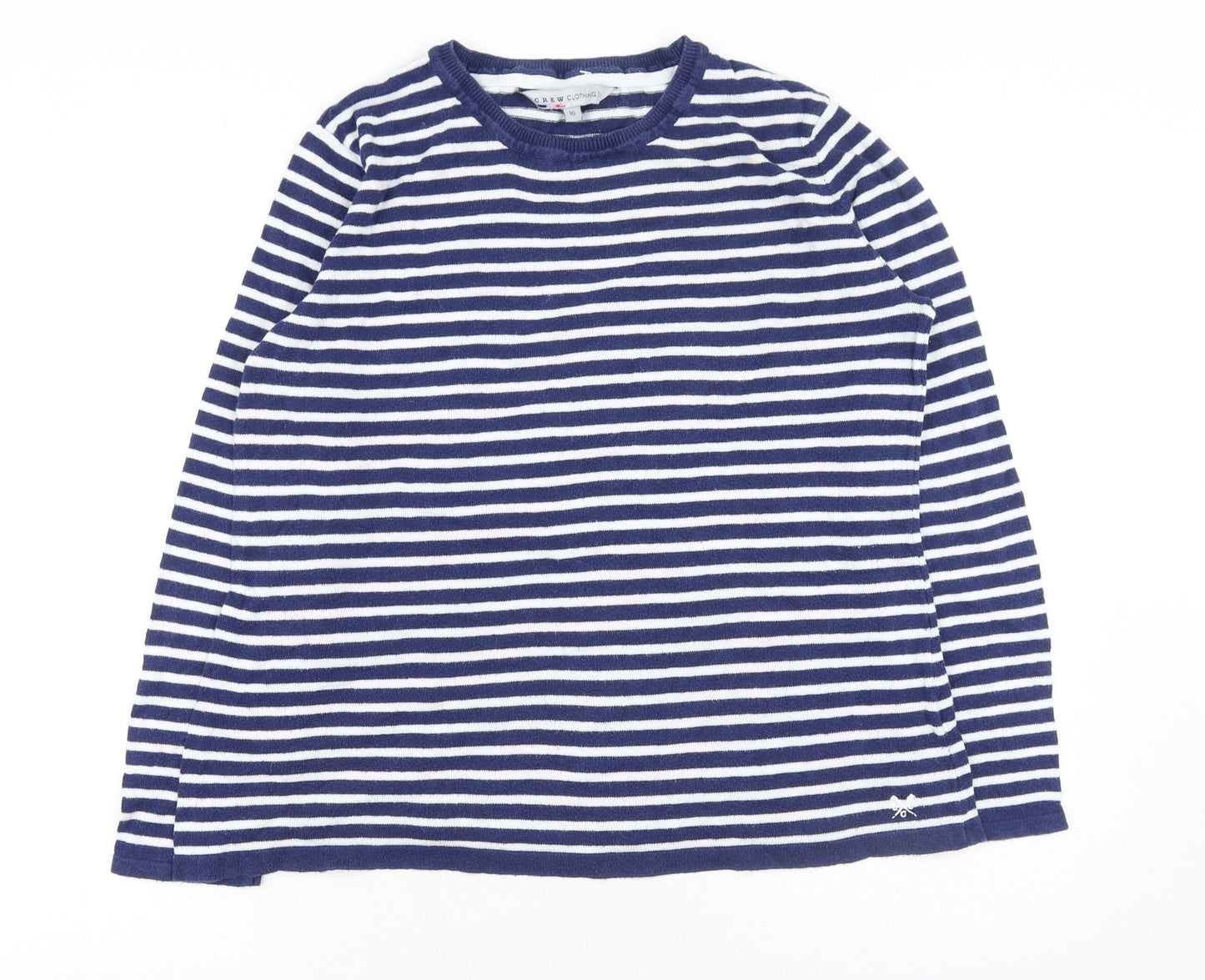 Crew Clothing Womens Blue Round Neck Striped Cotton Pullover Jumper Size 16