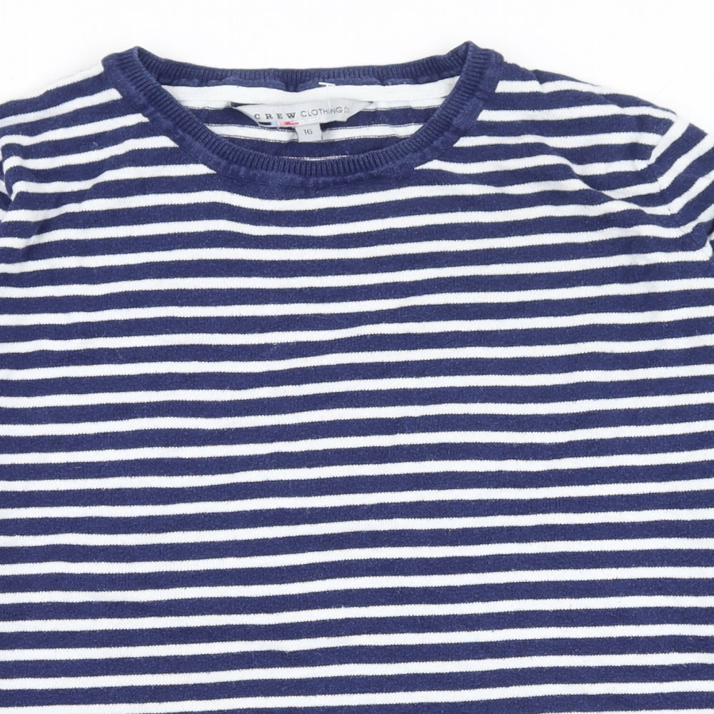Crew Clothing Womens Blue Round Neck Striped Cotton Pullover Jumper Size 16