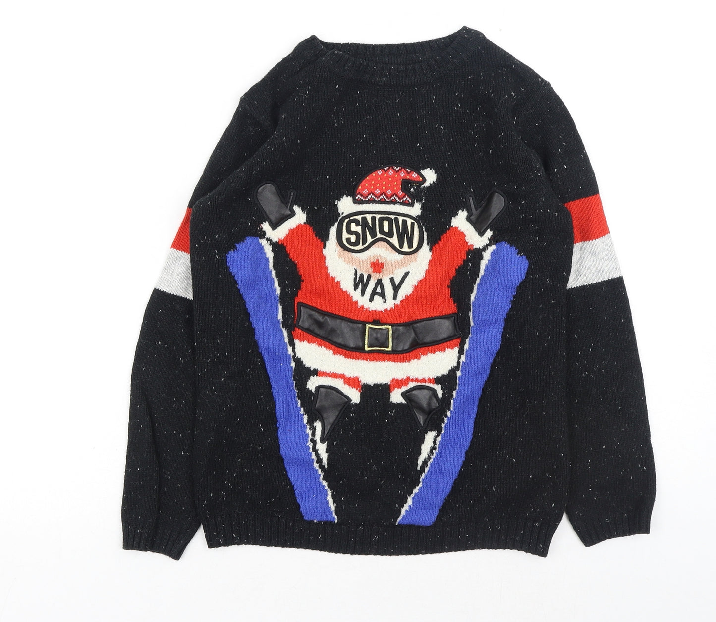 NEXT Boys Black Round Neck Acrylic Pullover Jumper Size 9 Years Pullover - Father Christmas