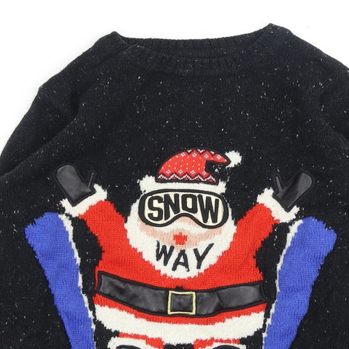 NEXT Boys Black Round Neck Acrylic Pullover Jumper Size 9 Years Pullover - Father Christmas